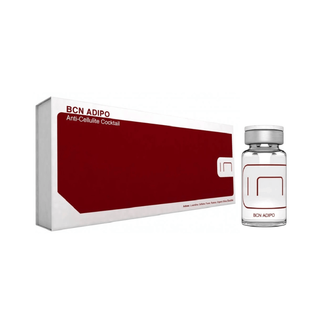 BCN Adipo box with one visible vial, contains 5 x 5ml vials for anti-cellulite treatment and skin firming.