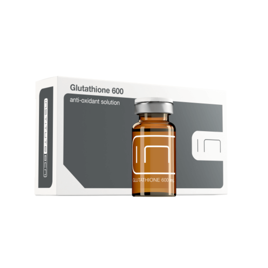 Box of BCN Glutathione 600MG, detoxifying anti-oxidant solution for melasma treatment, 5 x 5ml vials.