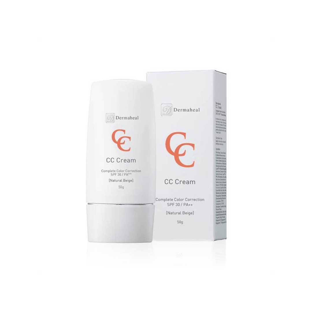 50g Dermaheal CC Cream in Natural Beige with packaging, hydrates, protects, and perfects skin for a radiant look, balances skin tone.