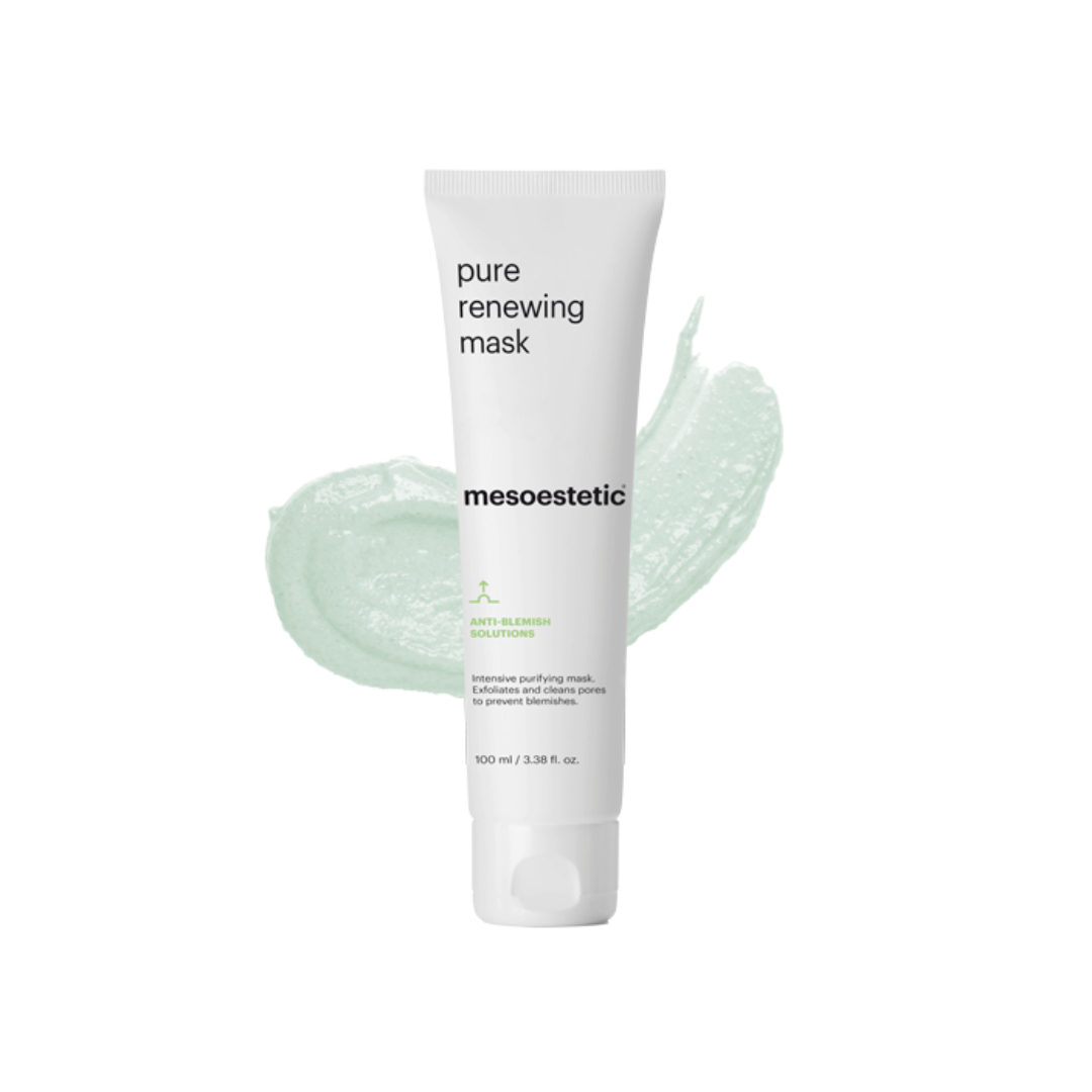 Mesoestetic Pure Renewing Mask tube with green cream, anti-blemish and exfoliating skincare, 100ml.