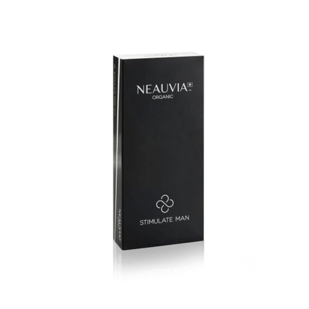 Neauvia Organic Stimulate Man 1ml in a black package, designed to enhance cheek volume and stimulate collagen.