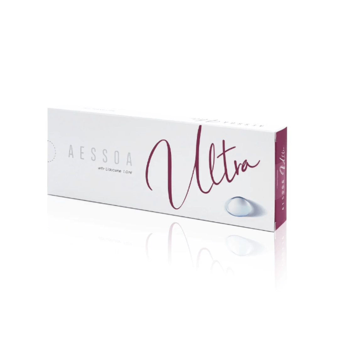 Aessoa Ultra Lidocaine 1ml packaging, formulated for deep dermal injections to volumize and lift facial contours, providing long-lasting effects.