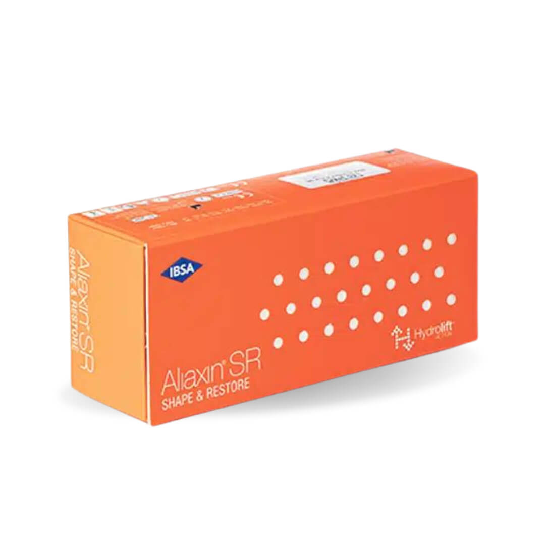 Aliaxin SR packaging highlighting benefits for facial fullness and natural contour enhancement.