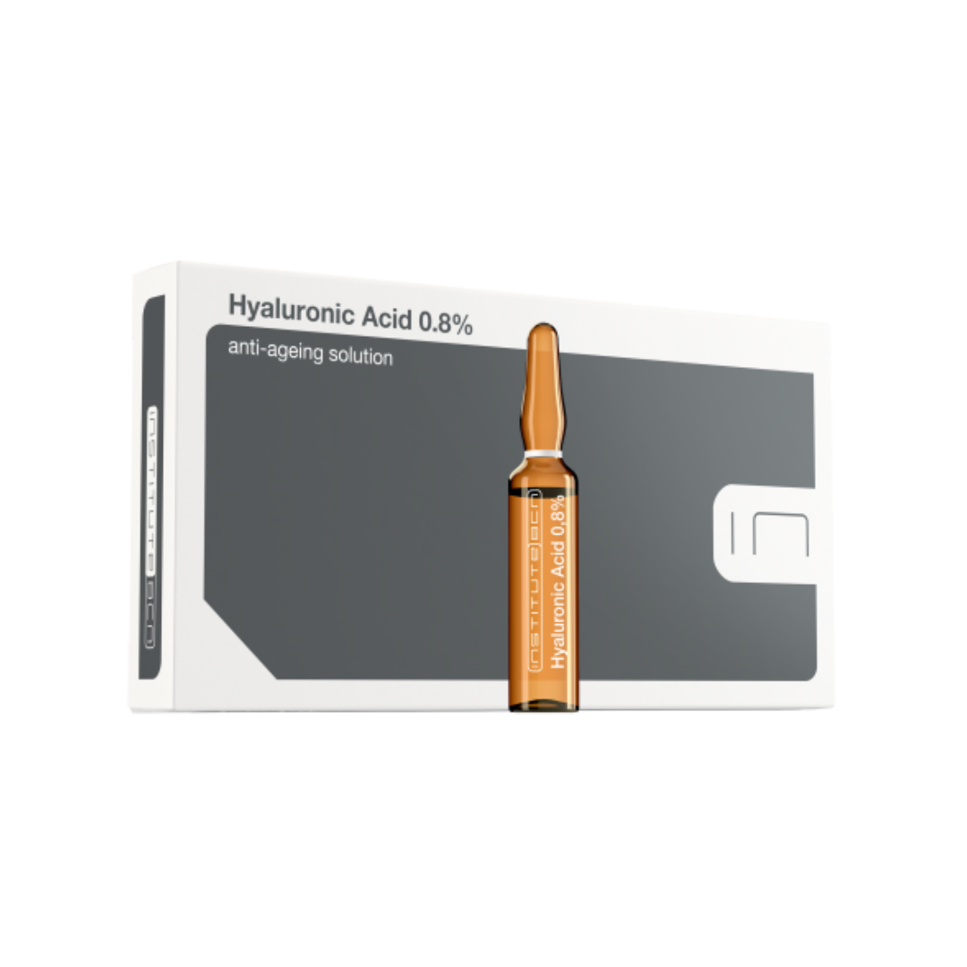 Box of BCN Hyaluronic Acid 0.8%, anti-aging and moisturizing solution, 10 x 2ml ampoules.