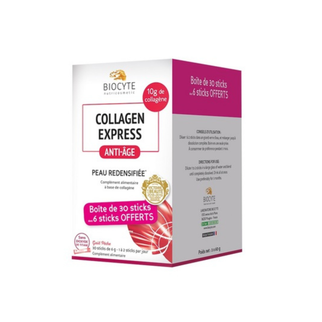 Biocyte Collagen Express box with 30 sticks for anti-aging and skin densifying.