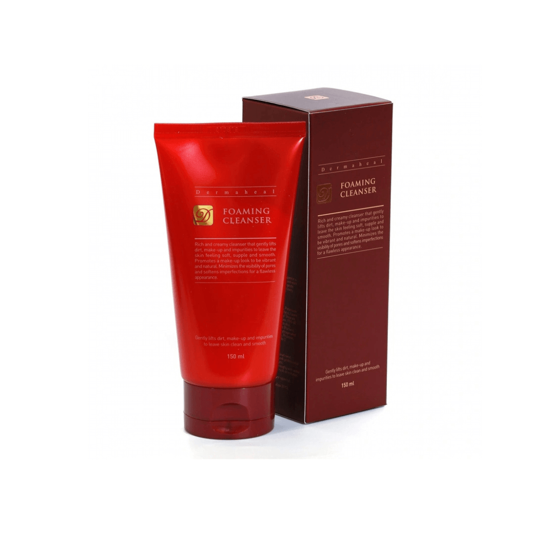Dermaheal Foaming Cleanser, 150ml tube with packaging, removes dirt and makeup, hydrates and renews skin, suitable for all skin types.