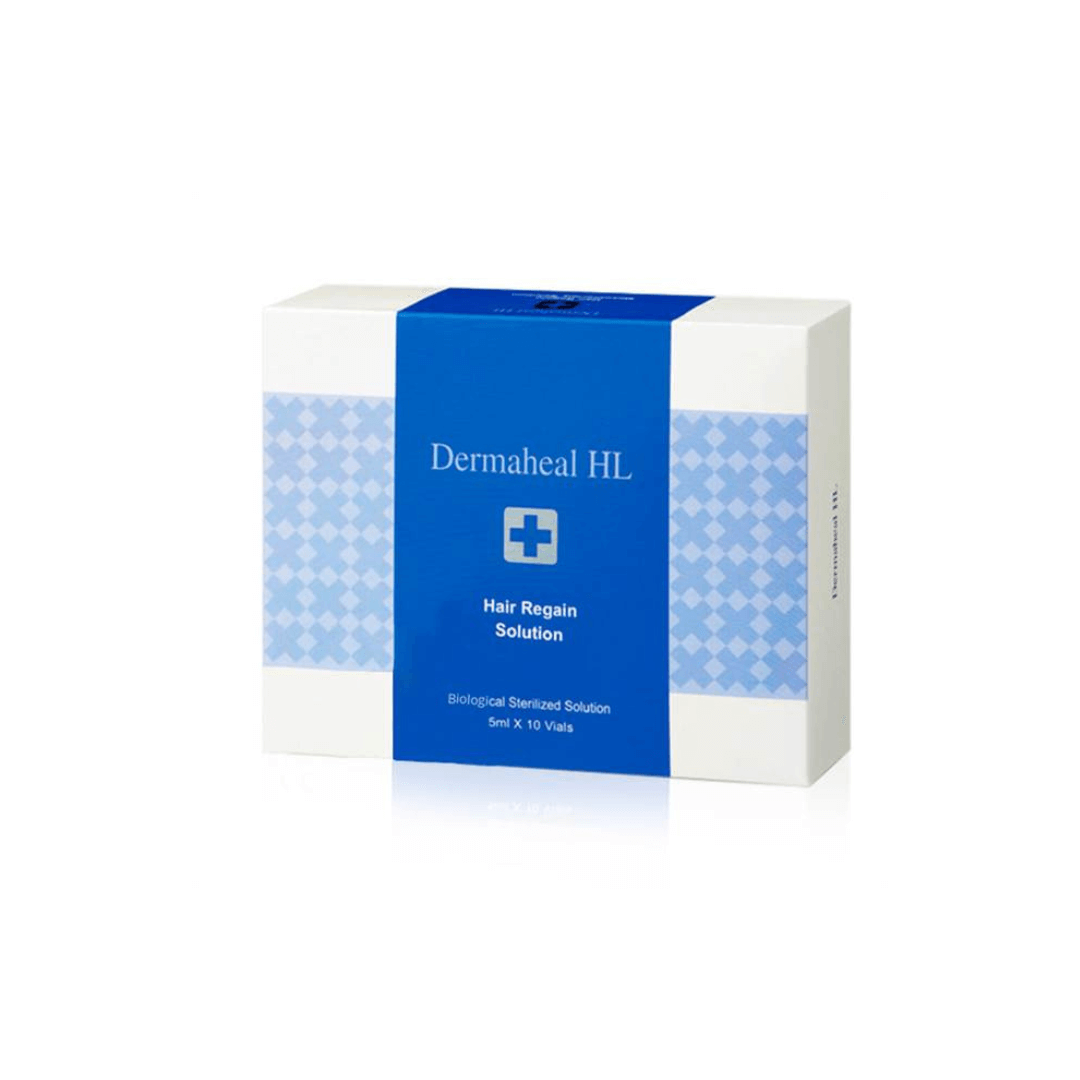 Dermaheal HL Hair Regain Solution, 10 x 5ml vials with packaging, promotes hair growth, revitalizes hair follicles, increases thickness and fullness.
