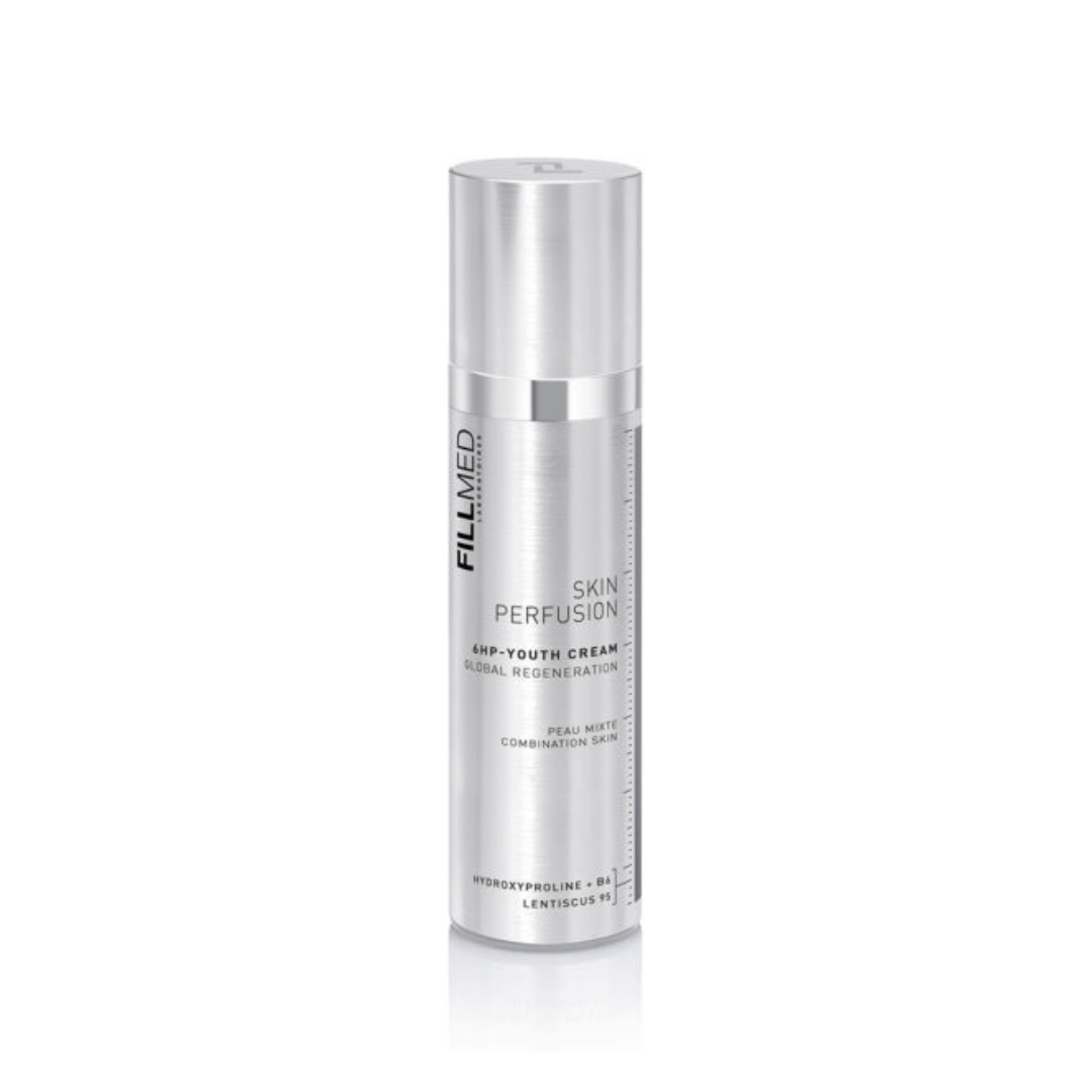 Fillmed Skin Perfusion 6HP Youth Cream 50ml bottle, hydrates combination skin with Vitamin B6 and hydroxyproline for a matte finish.
