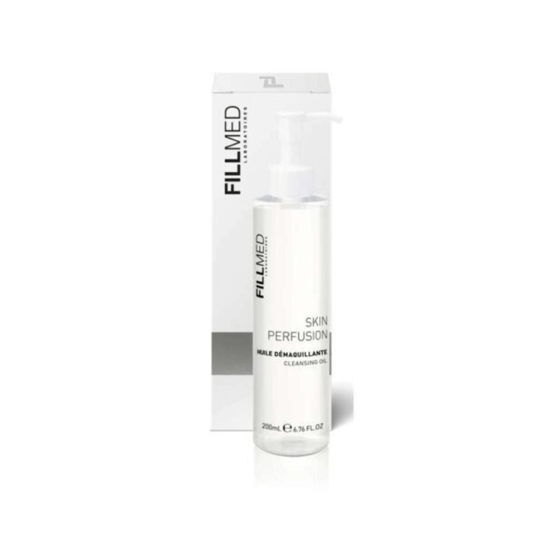 200ml bottle of FILLMED Skin Perfusion Cleansing Oil with box, removes makeup, cleanses and moisturizes skin, coconut-based.