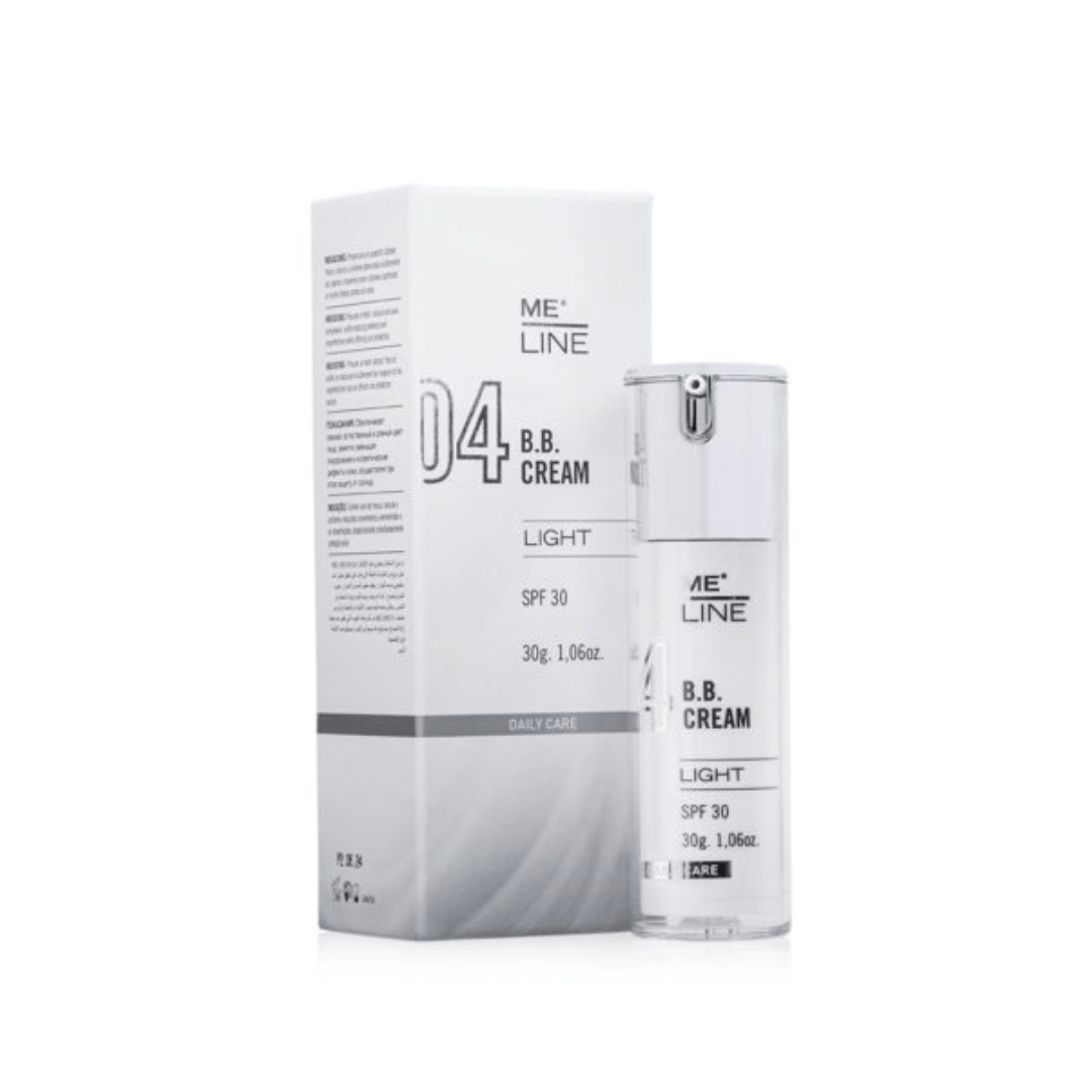 ME Line 04 BB Cream Light, 30g bottle with box, SPF 30, hydrates, revitalizes, and protects skin from UV radiation.