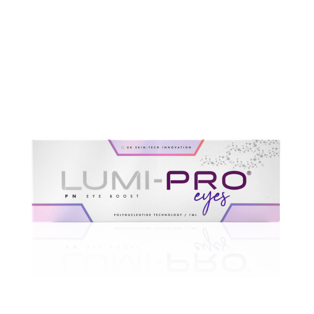 Lumi-Pro Eyes box packaging for eye rejuvenation, emphasizing under-eye brightness and smoothness.