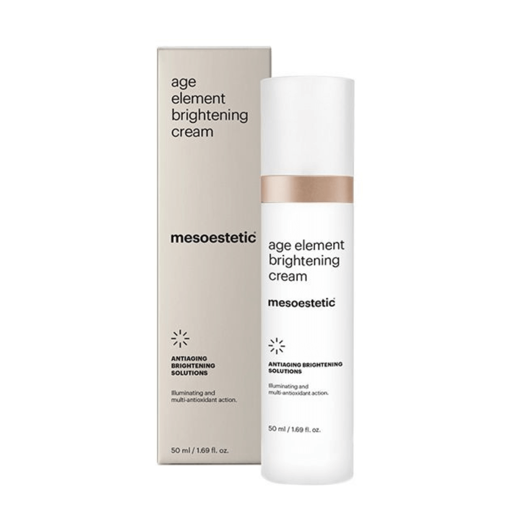 Mesoestetic Age Element Brightening Cream 50ml bottle with box packaging. Provides luminosity and delays premature aging.