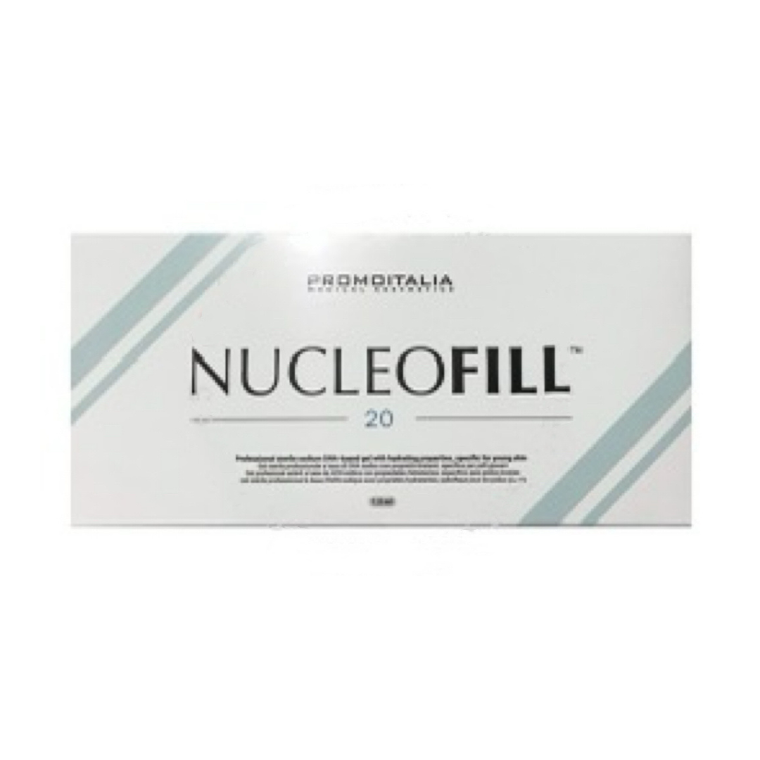 Nucleofill 20 1.5ml package, white and gray box for enhancing young skin's elasticity, contains Sodium DNA.