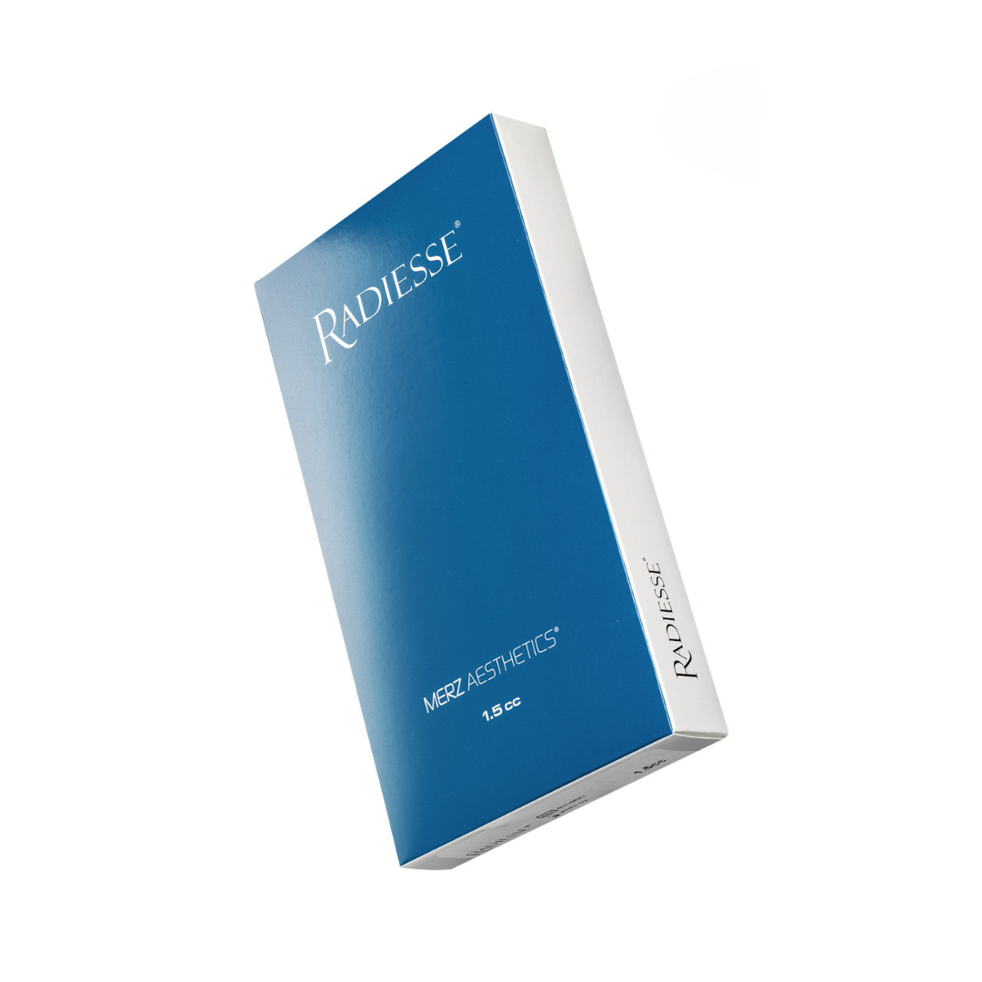 Blue Radiesse 1.5ml syringe packaging for aesthetic enhancement and line reduction.