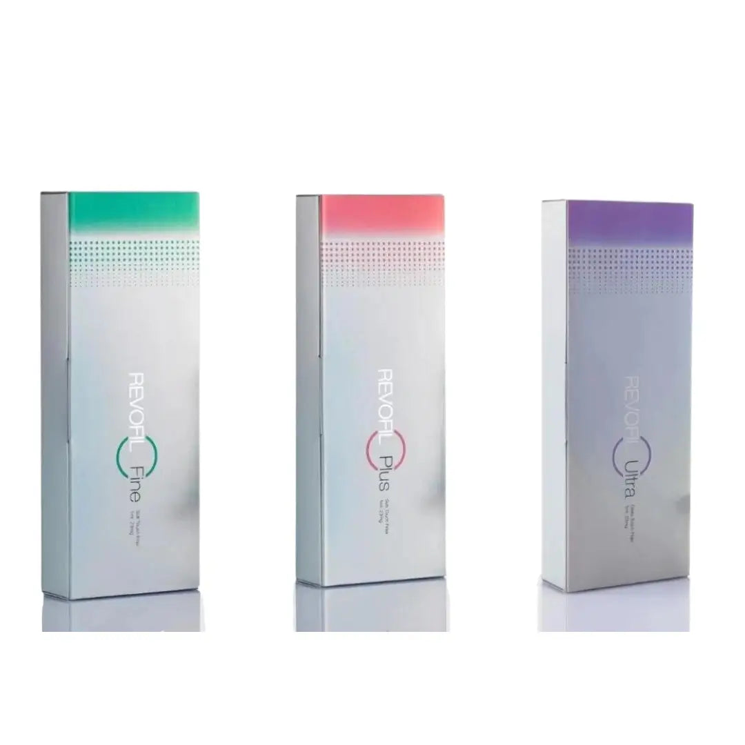 Set of three Revofil product boxes, each with a unique color gradient top: Revofil Ultra in purple.