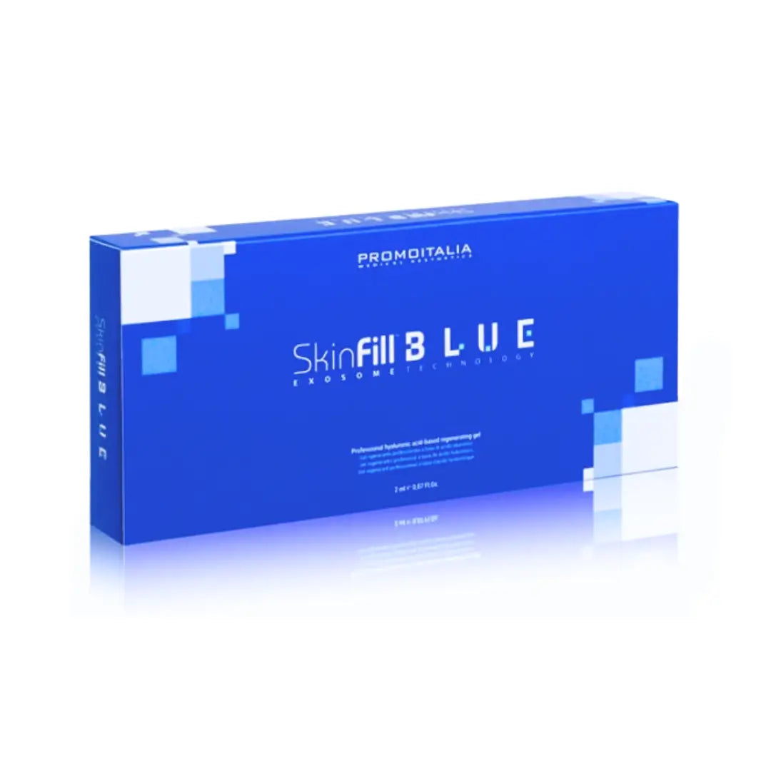 Skinfill Blue 1 x 2ml skin booster in a blue box. A hydrating solution aimed at improving skin texture, glow, and overall appearance.