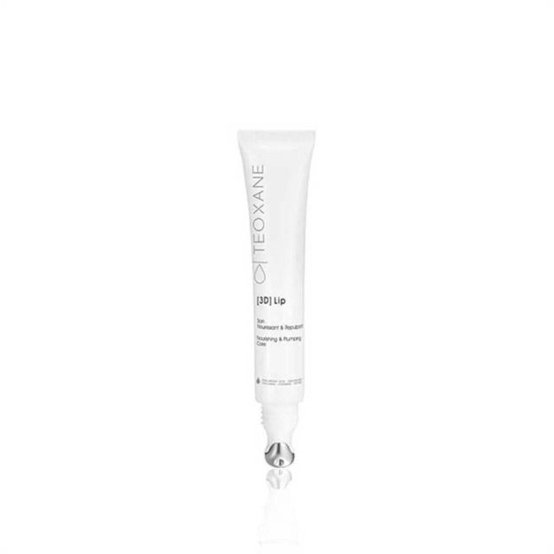Teoxane 3D Lip tube with hyaluronic acid and shea butter for lip plumping and hydration.